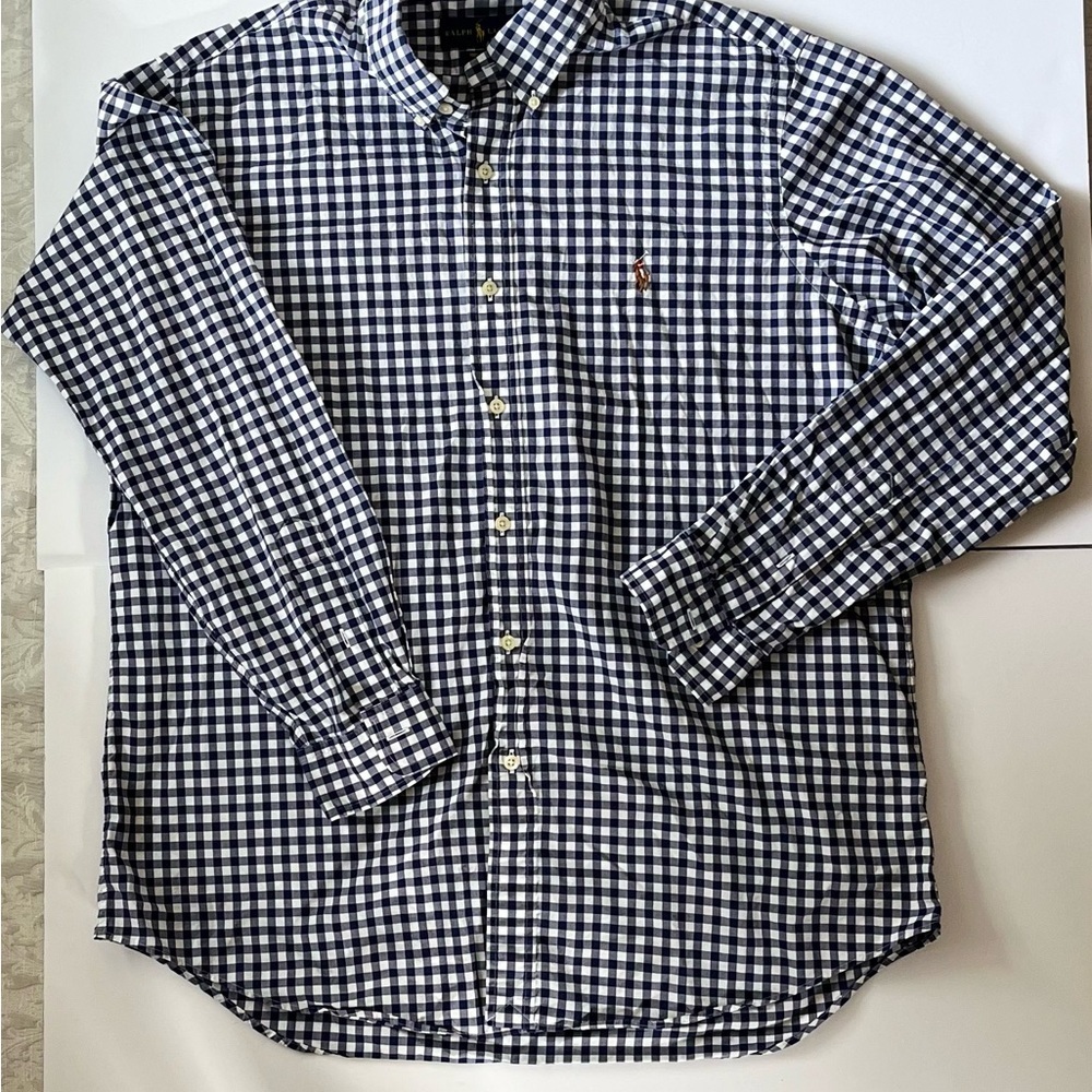 POLO BY RALH LAUREN Navy and White Gingham Button-Down Shirt